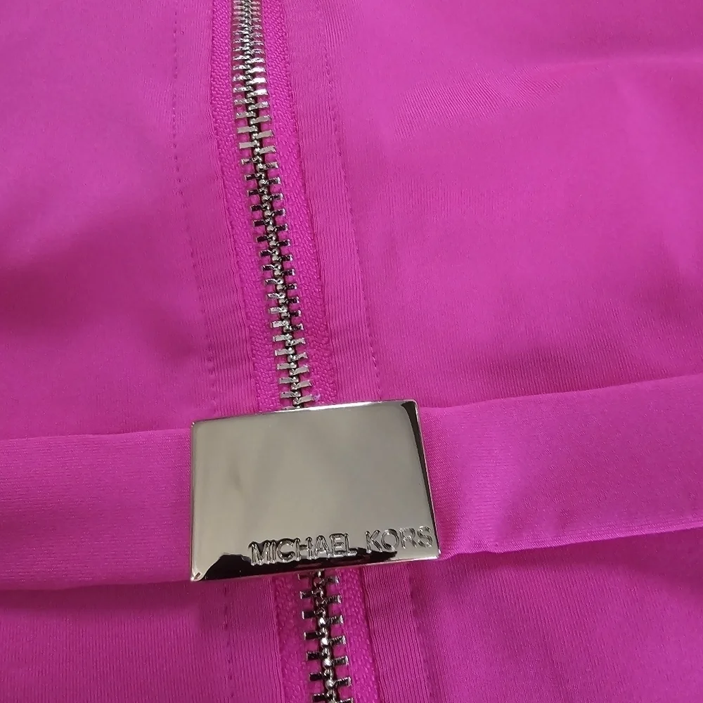 Michael Kors Pink long Sleeve Zip Up Logo Belt One Piece Paddle Swimsuit Size 8